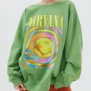 NIRVANA/Urban Outfitters Green Smiley Face Sweatshirt SZ L/XL